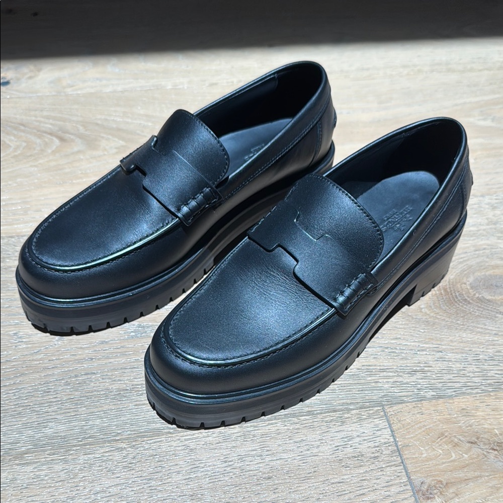 Hermes - Ivy Black Leather Platform Loafers - Size 37